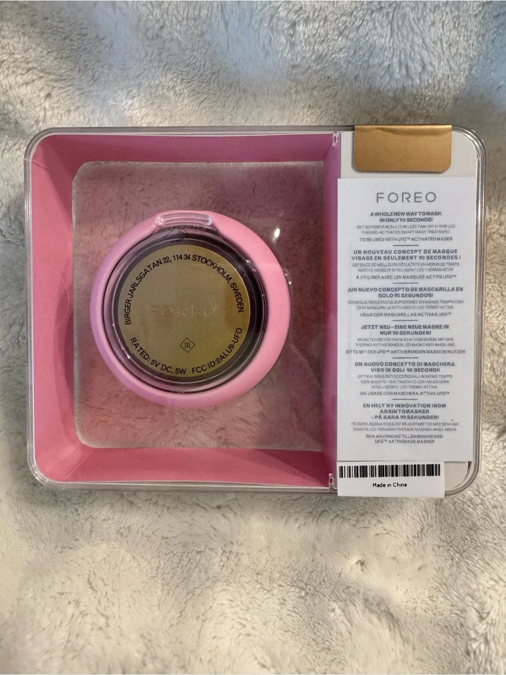 FOREO UFO Smart Mask Device in Pink with Gold Accents